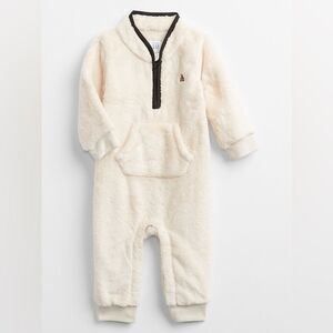 GAP Cream Fleece Baby Jumpsuit with Dark Trim